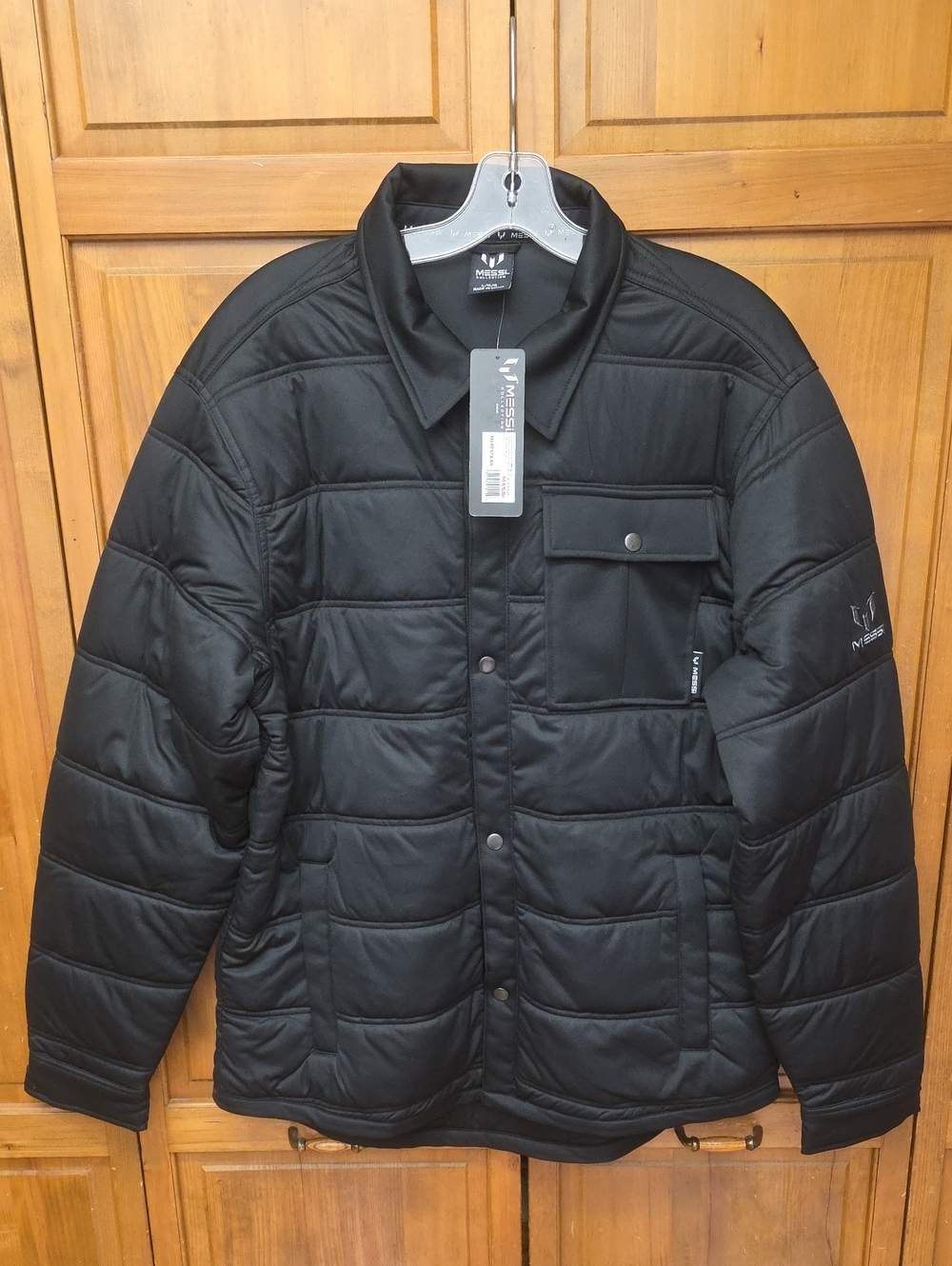 MESSI Collection Lightweight Puffer Shirt Jacket Water Repellant Black Sz Lg NEW